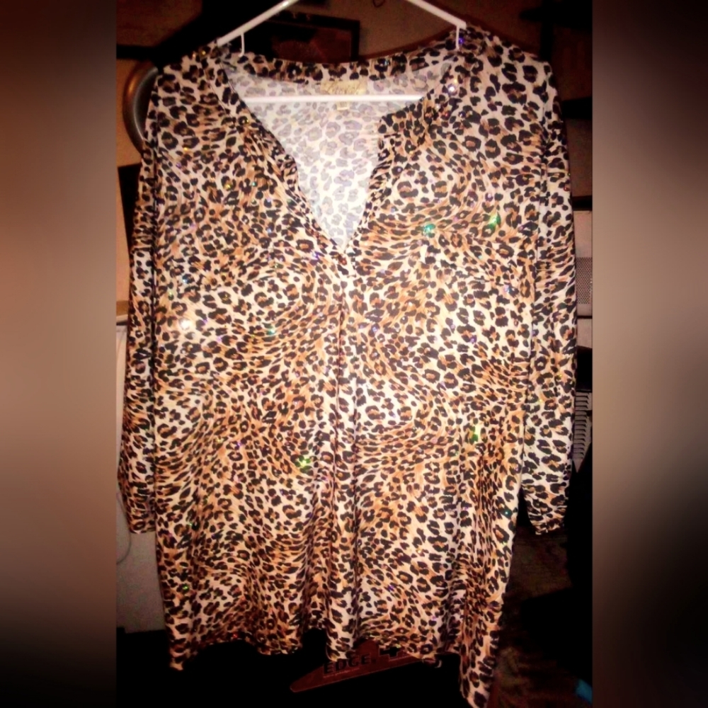 Sparkly leopard print blouse